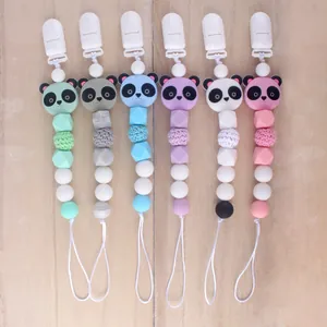 Sujetachupetes de Silicona para Bebé Cadena Anti-Pérdida Panda Sin BPA Correa de Juguete Calmante para Bebés Accesorios de Lactancia