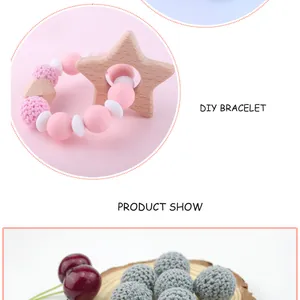 Detail of 16mm crochet beads and wooden star pendant for baby DIY teething bracelets