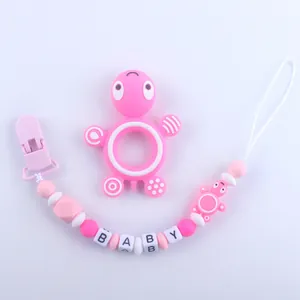 Baby Siliconen Schildpad Bijtring Set Met Speenkoord Zacht Cartoon Schildpad Bijtspeeltje Voor Baby's Kalmerende BPA-vrije Accessoire