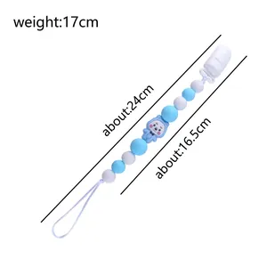 Sujeta chupete de silicona con dije de cachorro azul y cuentas, longitud de 24cm