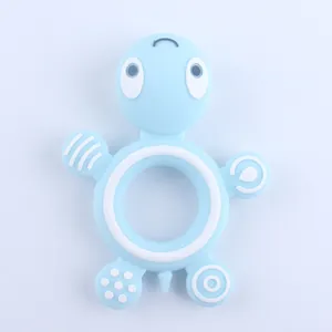 Light blue turtle silicone baby teether with textured grip for teething relief