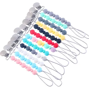 Attache Tétine Bébé en Silicone Chaîne Perlée Anti-Chute Support en Acier Inoxydable pour Anneau de Dentition Nourrisson