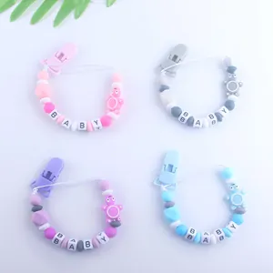 Chupeteros de silicona para bebé en 4 colores con cuentas y letras de Baby