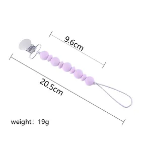 Attache-tétine en silicone lilas avec clip en métal et perles pour nouveau-nés