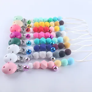 Handmade Silicone Beads Baby Pacifier Clip With Metal Bell Safety Teether Chain Holder For Newborn Infants Teething Toy Accessory