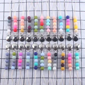 Silikonperlen Schnullerkette Für Baby Beißring Halter BPA Frei Beruhigendes Spielzeug Anti-Verlust Schnullerband Mit Metallclip