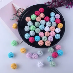 Handmade Crochet Yarn Wrapped Wood Beads Cotton Thread Knitting Round Balls For DIY Jewelry Making Accessories Craft Supplies