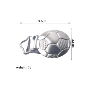 Silver football pattern metal pacifier clip with dimensions 3.8x2.5cm and spring lever