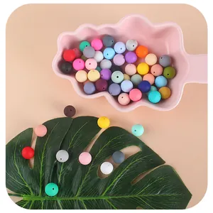 15mm round matte silicone beads in various macaroon colors for DIY pacifier chains