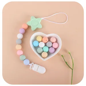Macaron pastel silicone teething pacifier clip with star bead for baby DIY projects