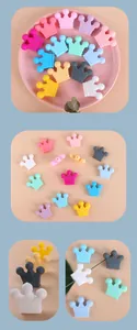 Macro detail of crown-shaped silicone beads for baby teething DIY pacifier clips