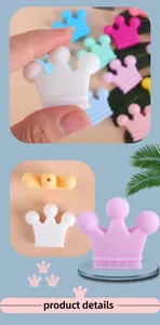 Detail of crown silicone beads in macaron colors for DIY baby pacifier clips and teething toys