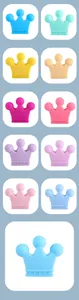 Macro detail of crown shaped silicone teething beads in multiple pastel colors