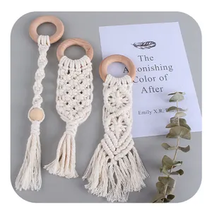 Handmade Woven Cotton Rope Baby Teether Beech Wood Ring Tassel Hanging Decor Bohemian Nordic Grasping Toy For Infants