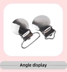 Detail of silver round metal pacifier clips with D-rings for DIY accessory making