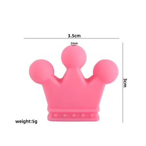 Pink crown silicone beads for DIY baby pacifier clips, 3.5cm size dental grade material
