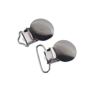 Pair of polished silver metal pacifier clips for DIY baby dummy chains and suspenders
