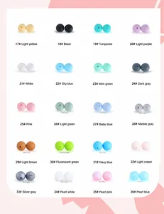 Palette de perles en silicone de 12mm aux couleurs variées pour la création de bijoux DIY