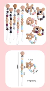 Detailed size specifications for silicone bead pacifier clip and wooden animal teether set