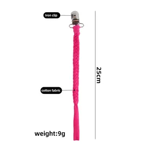 Catenella portaciuccio intrecciata a mano in cotone rosa con clip in metallo, 25cm