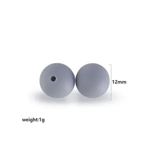 Cuentas de silicona gris 12mm para mordedores DIY con acabado mate y peso de 1 gramo