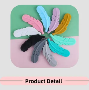 Colorful feather-shaped silicone teething pendants with fine non-slip texture detail