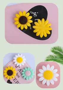 Detailed view of sunflower silicone beads for DIY pacifier chains and teething bracelets