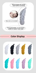 Detailed macro view of multi-color feather-shaped food grade silicone beads for teething