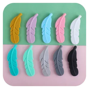 Food Grade Silicone Feather Teether Beads For Baby Pacifier Chain DIY Jewelry Making BPA Free Silicone Loose Beads Teething Pendant