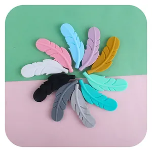Set of 10 colorful silicone feather-shaped beads for DIY baby pacifier clips and teether rings