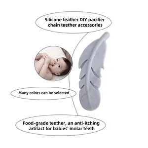 Gray feather silicone teething bead for baby pacifier clips and DIY sensory jewelry