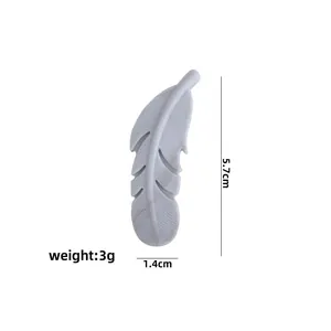 Light gray feather silicone bead for DIY baby teething pacifier clips 5.7cm height