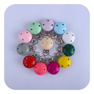Clip de Madera Redondo para Chupete de Bebé Accesorios de Cadena DIY Clip Anti-Caída Mordedor Con 3 Agujeros Colores Macarrón