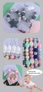 Detail of food grade silicone teething chain with star pendant and plastic clip for babies