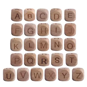 Natural beech wood 26 English letter beads set for personalized baby pacifier clips