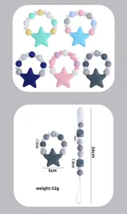 Detailed size specifications for silicone baby teether star and pacifier clip weight 52g