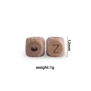 Natural 12mm beech wood square letter Z beads for DIY personalized pacifier clips