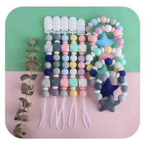 Baby Pacifier Clip Silicone Star Teether Bracelet Soothing Pacifier Chain For Infants Toddlers Food Grade Silicone Toy