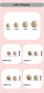 Detailed size chart for natural wooden beads showing diameters from 10mm to 20mm