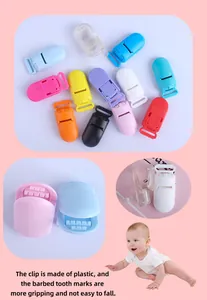 Detail of colorful plastic pacifier clips with non-slip teeth for baby DIY accessory