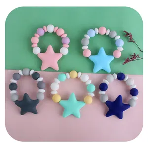 Silicone star teether bracelets with colorful pacifier clips for baby oral soothing