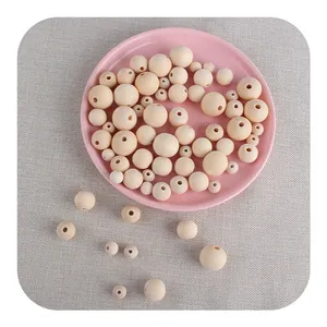Natural unfinished wood beads in assorted sizes for DIY teething toys and jewelry