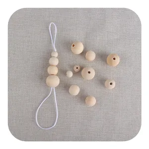 Natural unfinished wood beads in various sizes for DIY craft teething necklaces