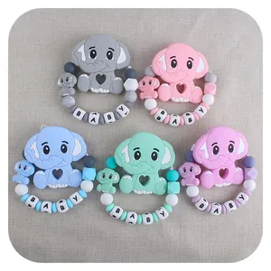 Catenella Portaciuccio in Silicone con Elefante Cartone Animato Set Massaggiagengive Neonato con Perline Alfabetiche Giocattolo Dentizione in Silicone Alimentare