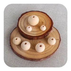 Natural unfinished round wood beads in 10-20mm sizes for DIY teething jewelry crafts