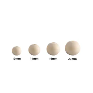 Natural unfinished wood beads in 10mm to 20mm sizes for DIY jewelry and crafts
