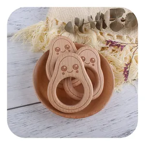 Cartoon Avocado Buchenholz Baby Beißring Natürlicher Holz Beißstab Für Säuglinge Greifspielzeug Babyparty Geschenk Neugeborenen Zubehör