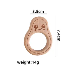 Beißring aus Buchenholz in Avocado-Form, natürliche Textur, 7,4 cm Höhe, Gewicht 14g