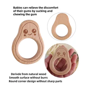 Anneau de dentition en bois de hêtre naturel en forme d'avocat pour bébé écologique