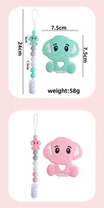 Detailed size specifications of silicone elephant teether and pacifier clip set